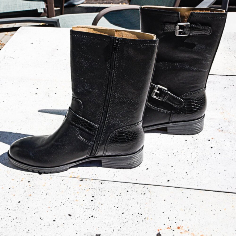 NWT Naturalizer Genna Mid Calf Boots Black Women Size 8W